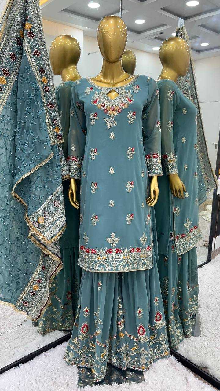 Embroidery Georgette Sharara Salwar Suits
