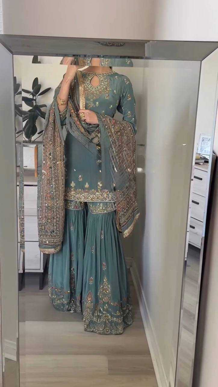 Embroidery Georgette Sharara Salwar Suits