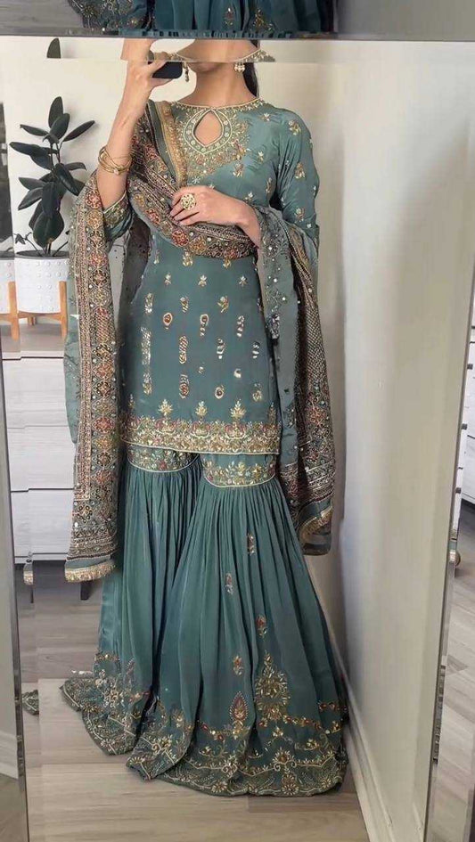 Embroidery Georgette Sharara Salwar Suits