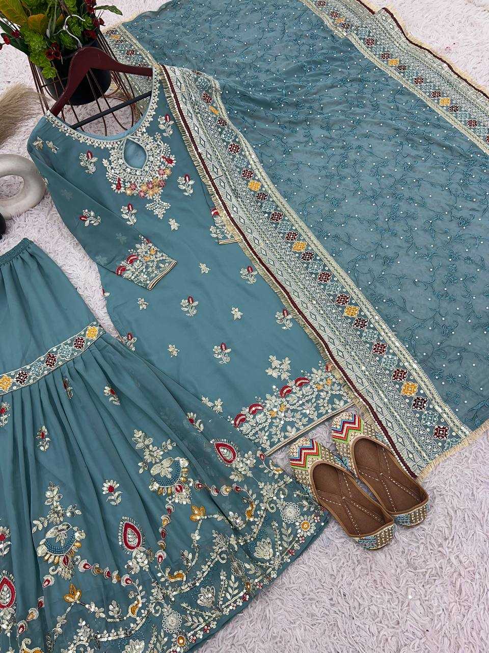 Embroidery Georgette Sharara Salwar Suits
