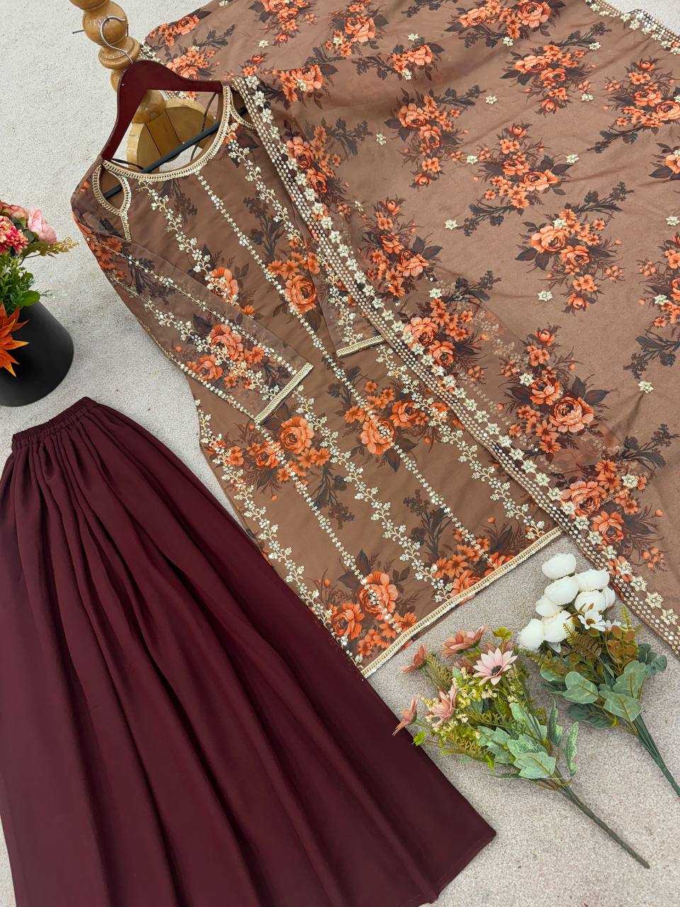 Printed Georgette Embroidery Sharara Salwar Suit