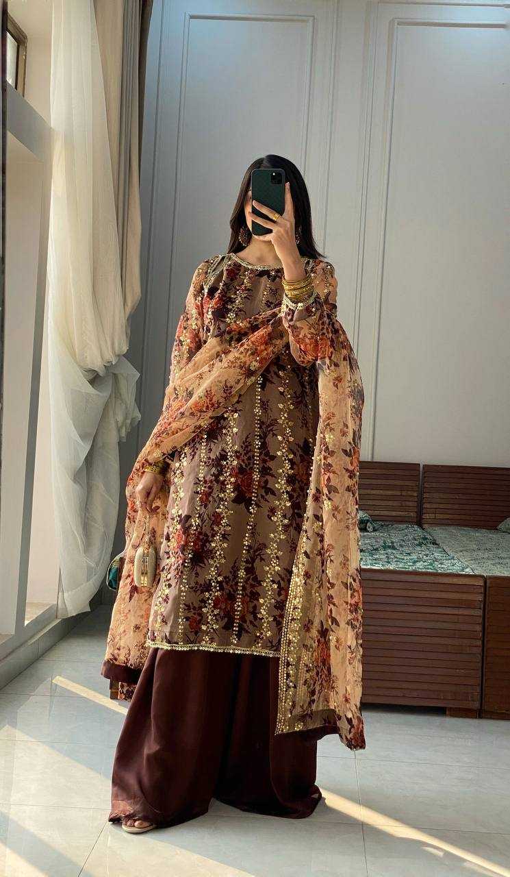 Printed Georgette Embroidery Sharara Salwar Suit