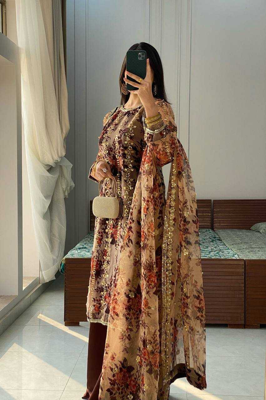 Printed Georgette Embroidery Sharara Salwar Suit
