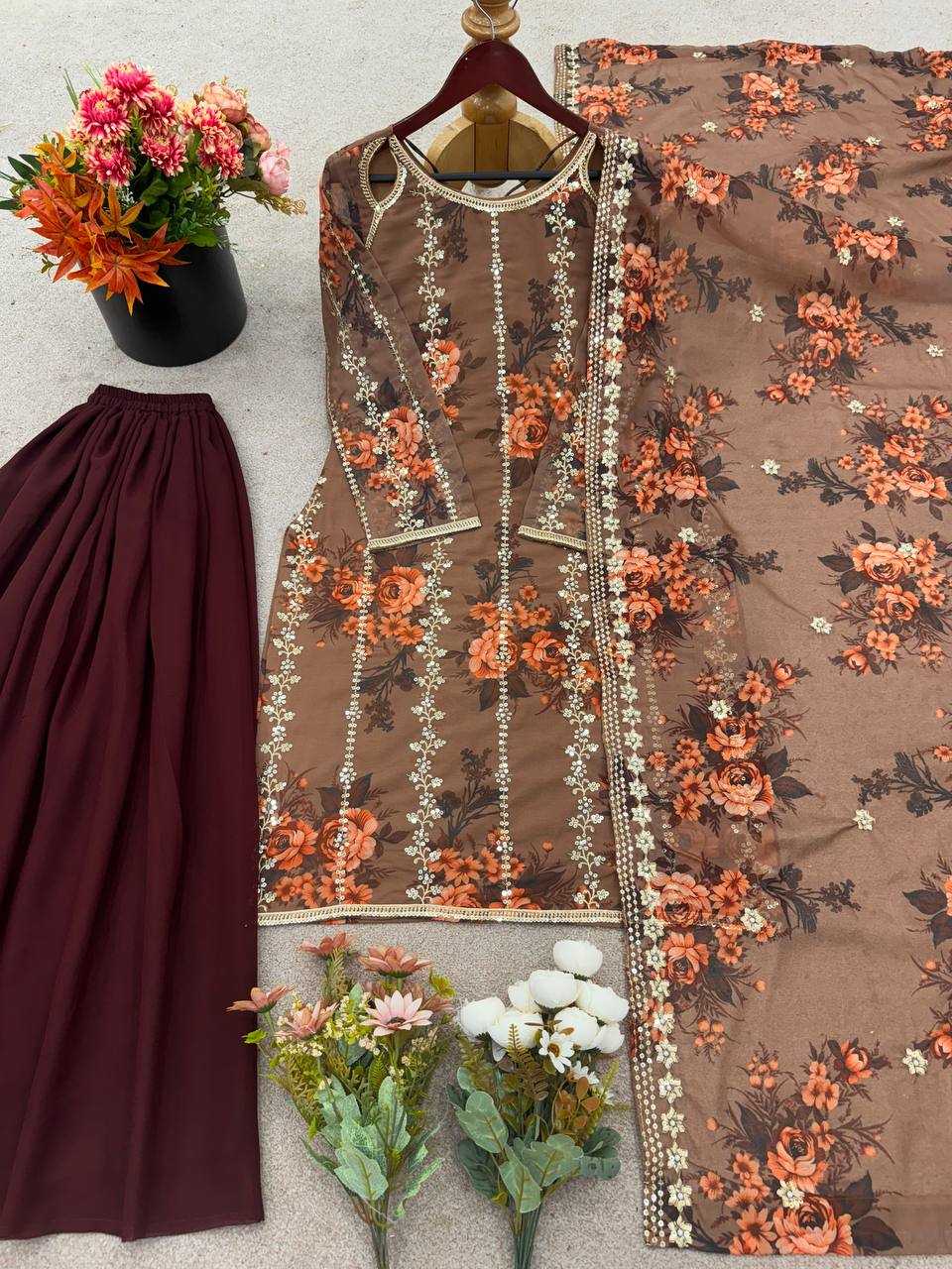 Printed Georgette Embroidery Sharara Salwar Suit
