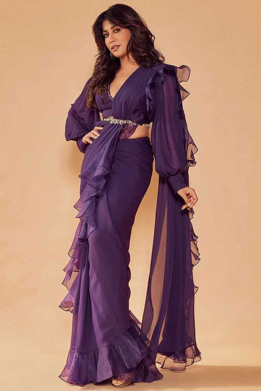 Georgette Ruffle Sarees Bollywood Saree Collections