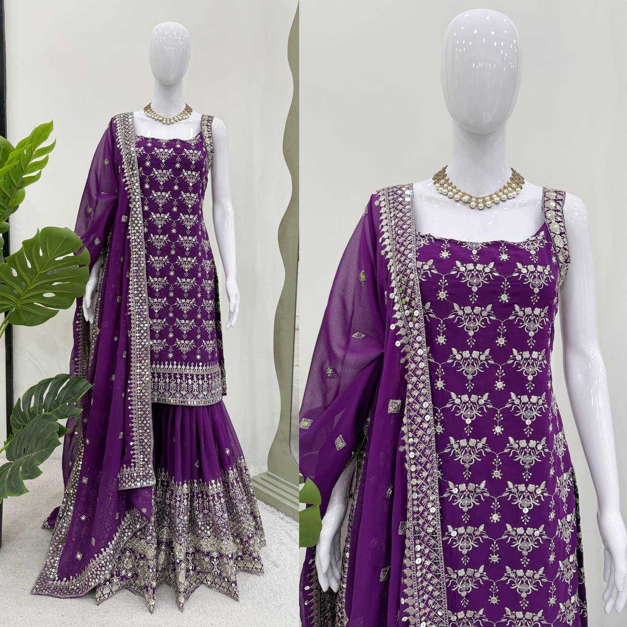 Georgette Embroidery Sharara Salwar Suit