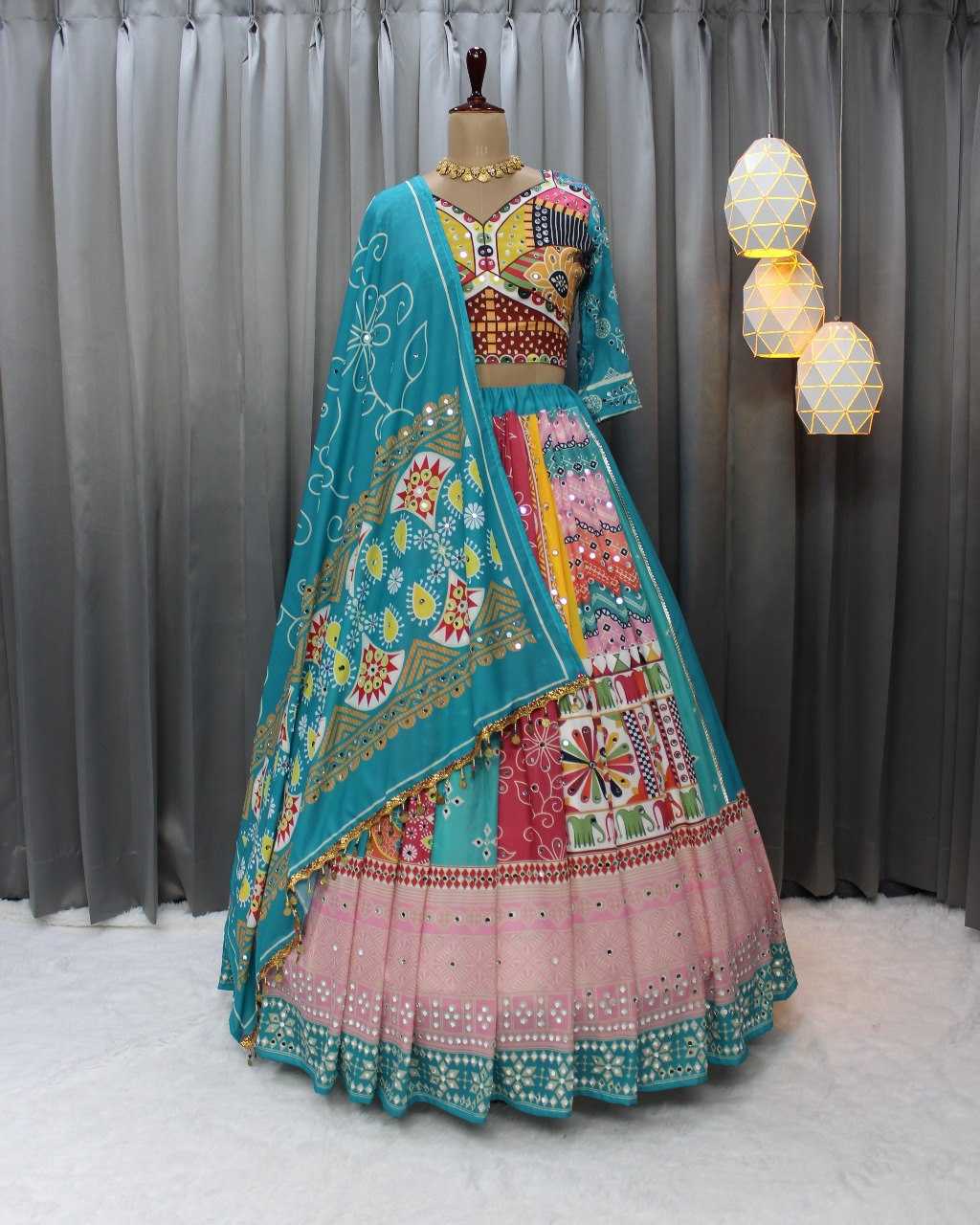 Navratri Chaniya Choli Muslin Cotton Mirror Work Lehengas