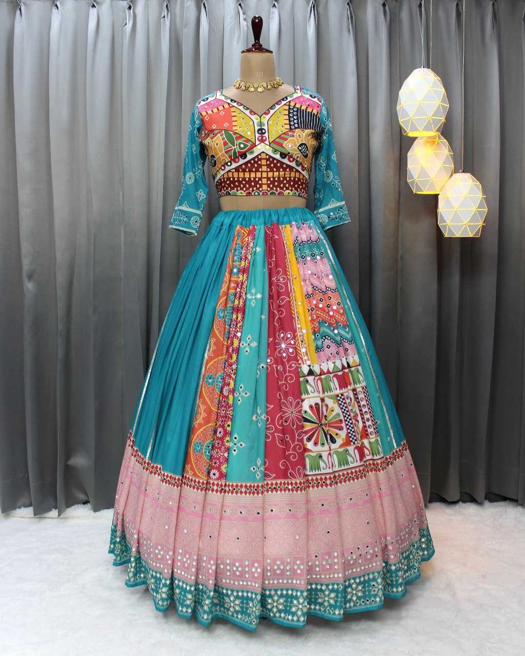 Navratri Chaniya Choli Muslin Cotton Mirror Work Lehengas