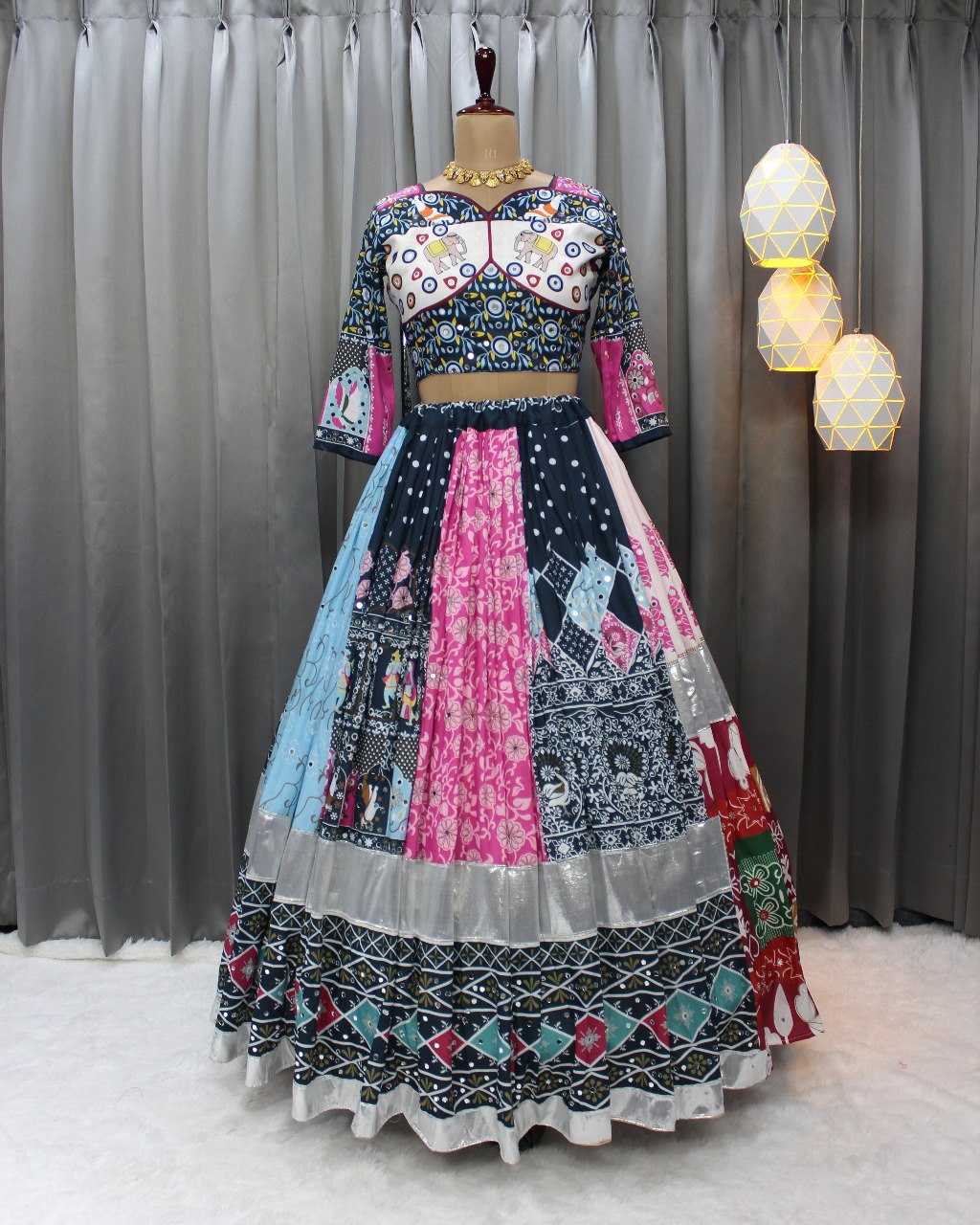 Navratri Chaniya Choli Muslin Cotton Mirror Work Lehenga