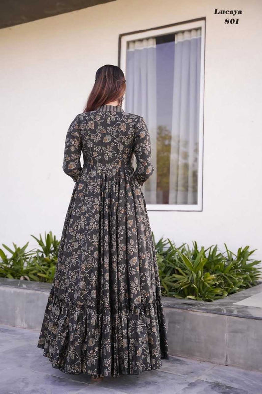 MUSLIN SILK INDO WESTERN PRINTED PARTY WEAR DRESS