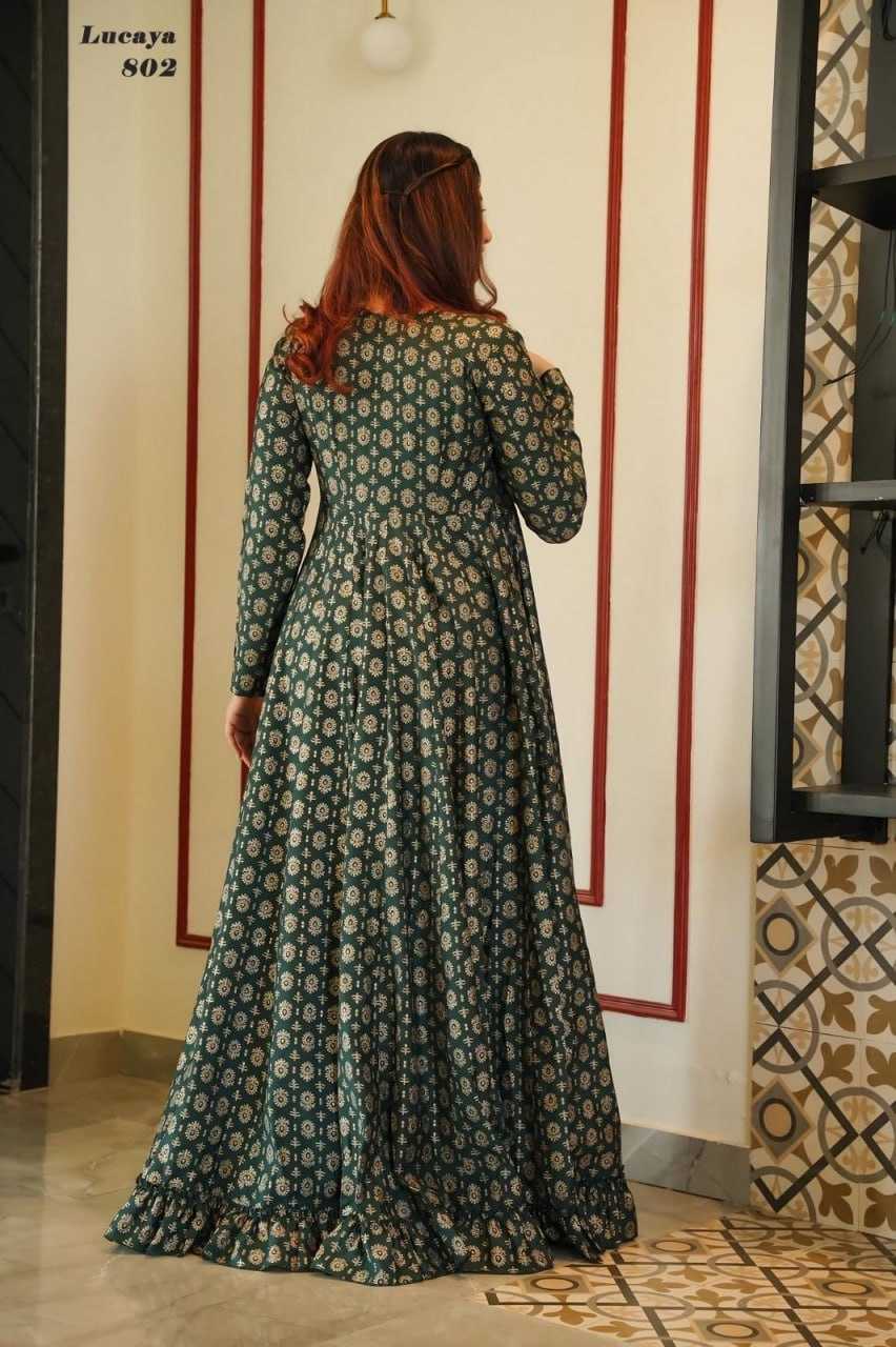 MUSLIN SILK INDO WESTERN PRINTED PARTY WEAR DRESS