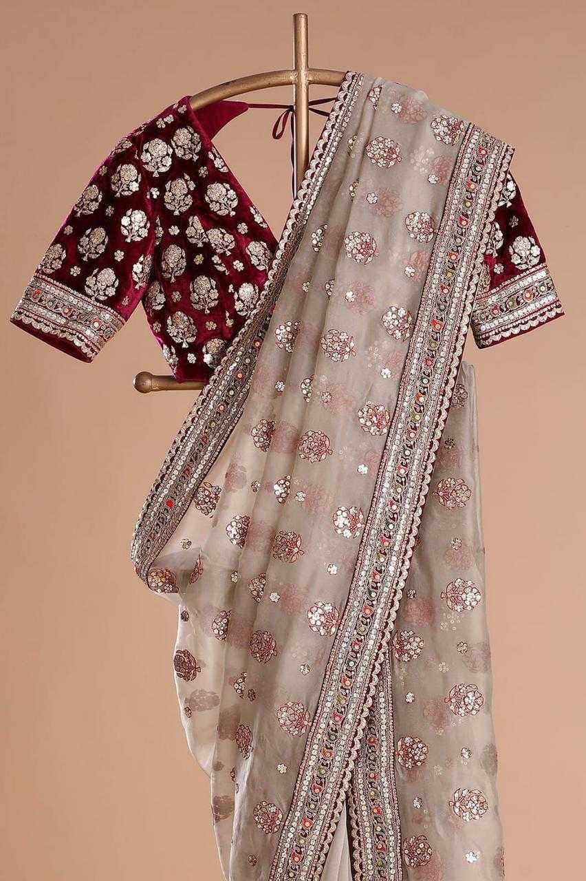 Organza Tissue Silk Zari Border Saree Saree