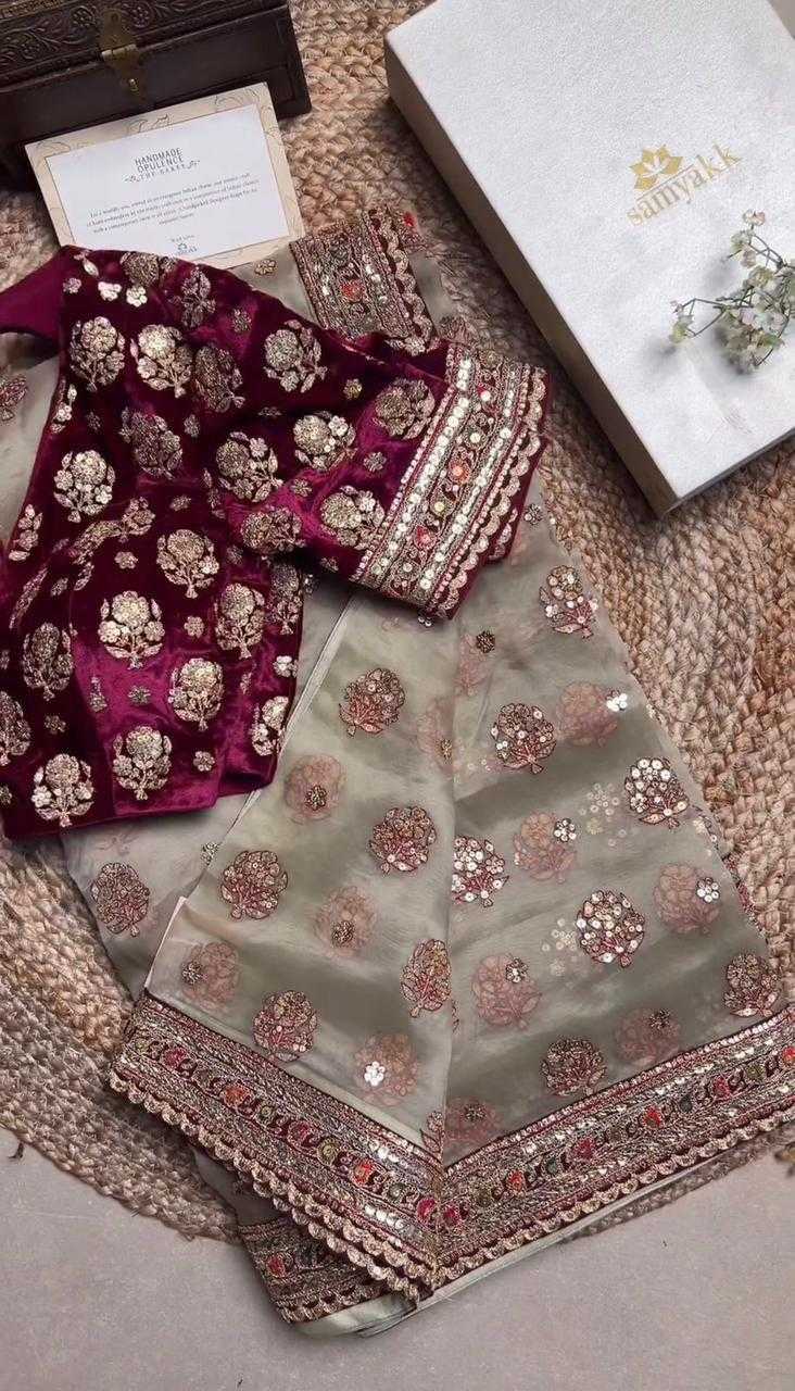 Organza Tissue Silk Zari Border Saree Saree