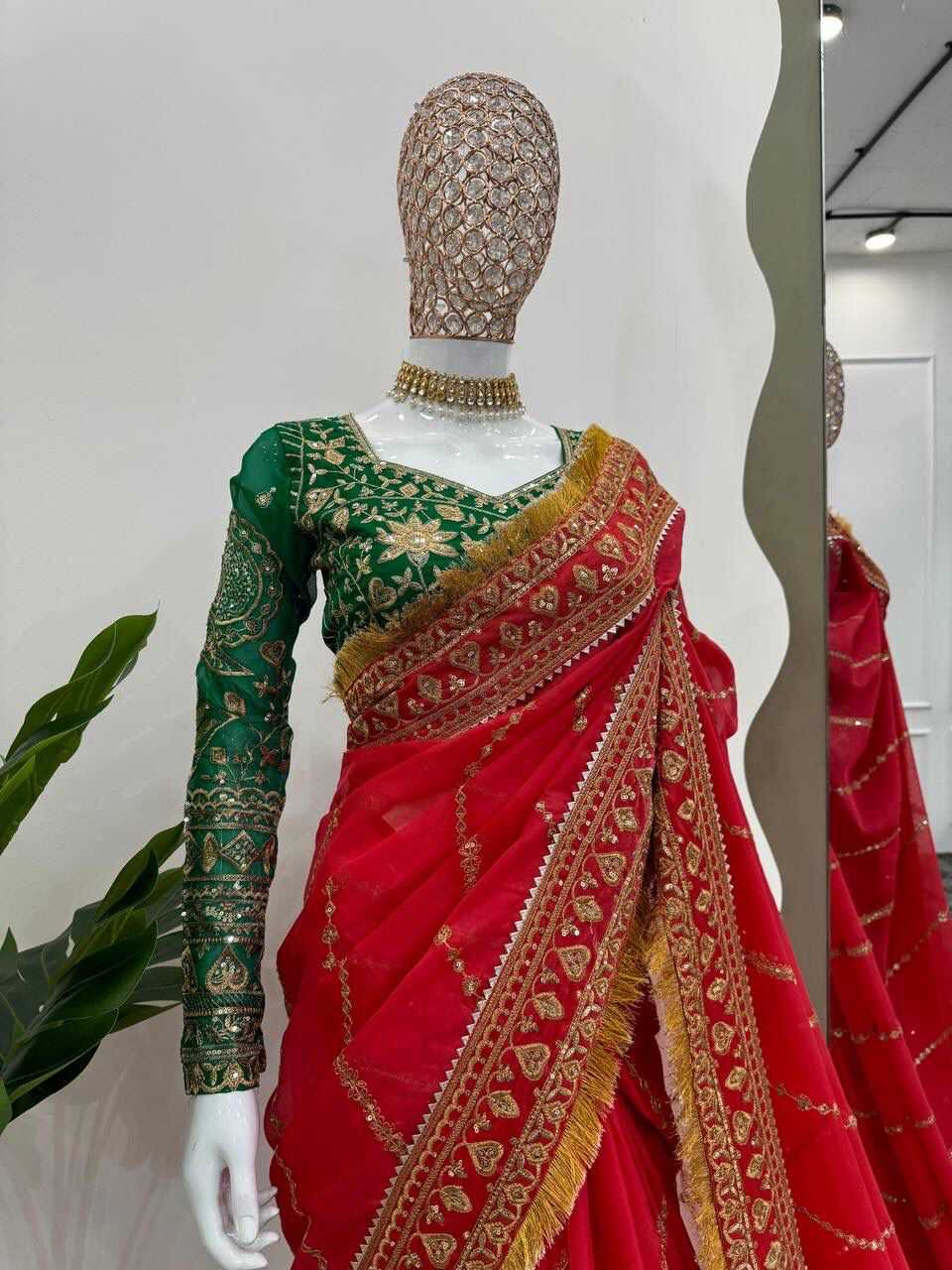 ORGANZA SILK SEQUENCE EMBROIDERED JANHVI KAPOOR Bollywood Saree Collection