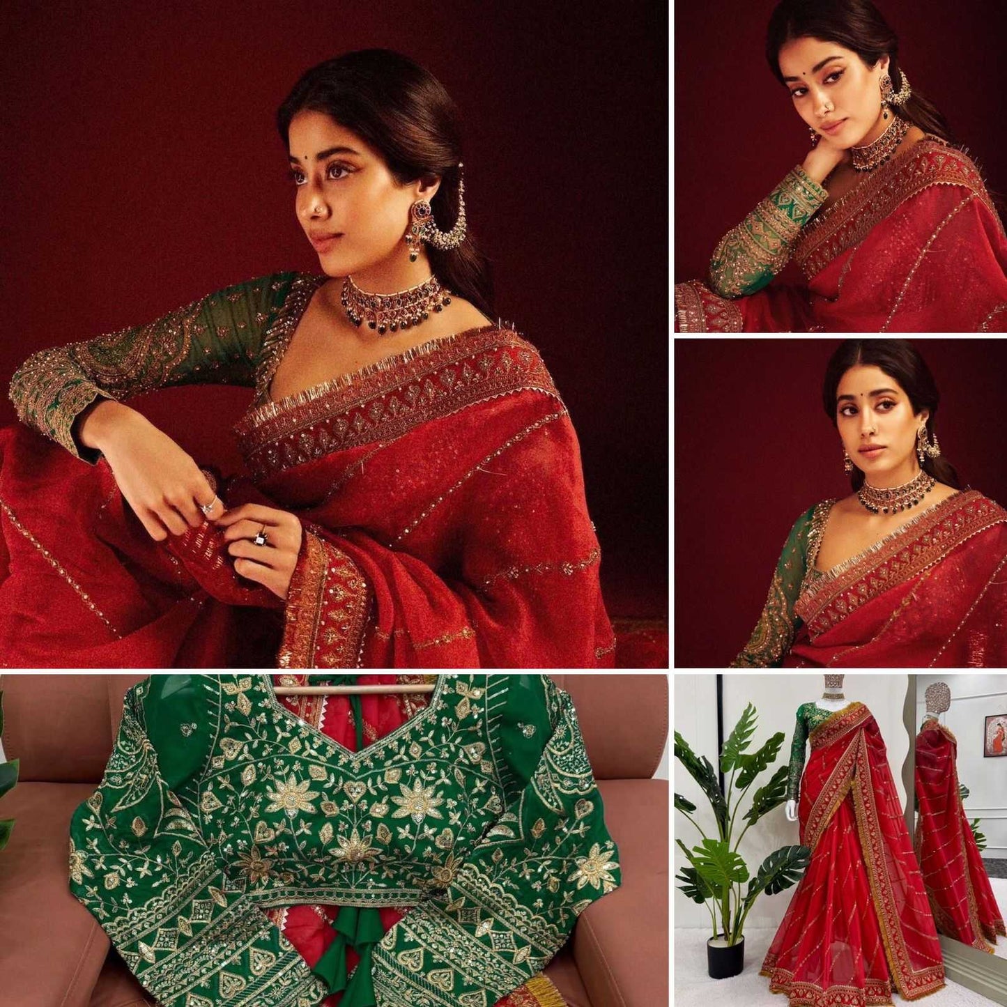 ORGANZA SILK SEQUENCE EMBROIDERED JANHVI KAPOOR Bollywood Saree Collection