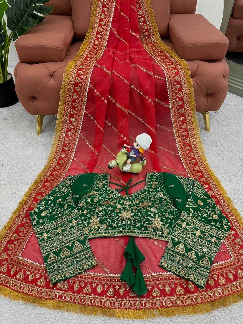 ORGANZA SILK SEQUENCE EMBROIDERED JANHVI KAPOOR Bollywood Saree Collection