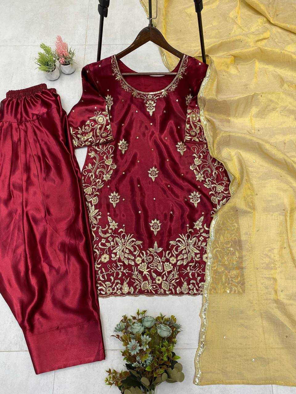 Satin Embroidery Suits