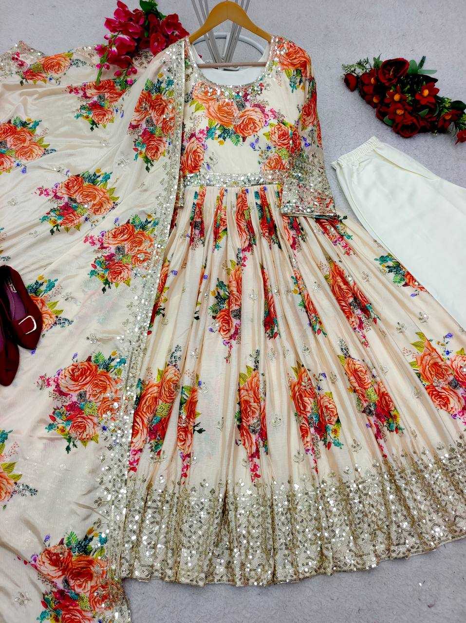 Satin Silk Sequin Gown