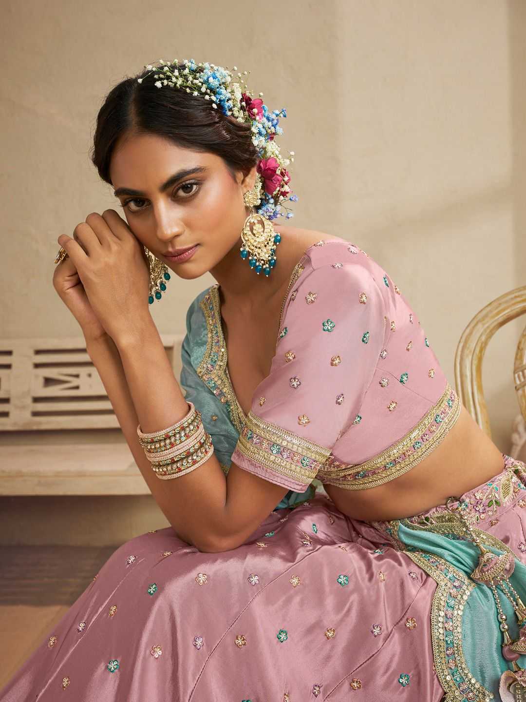 Satin Silk Pink Choli Wedding Collections