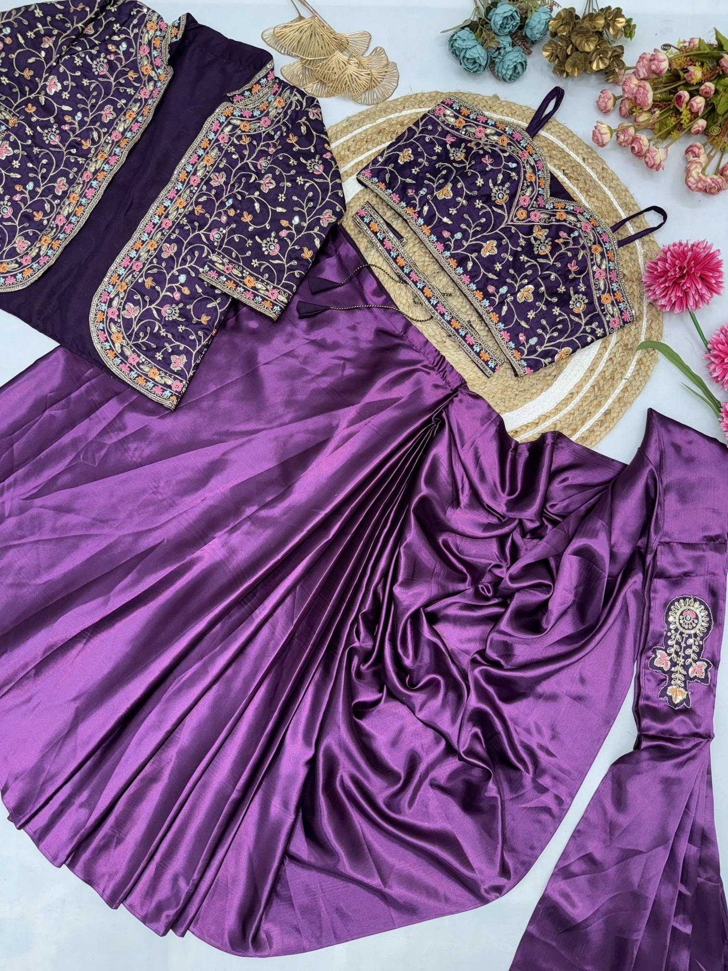 Party Wear Satin Silk Ready To Wear Saree