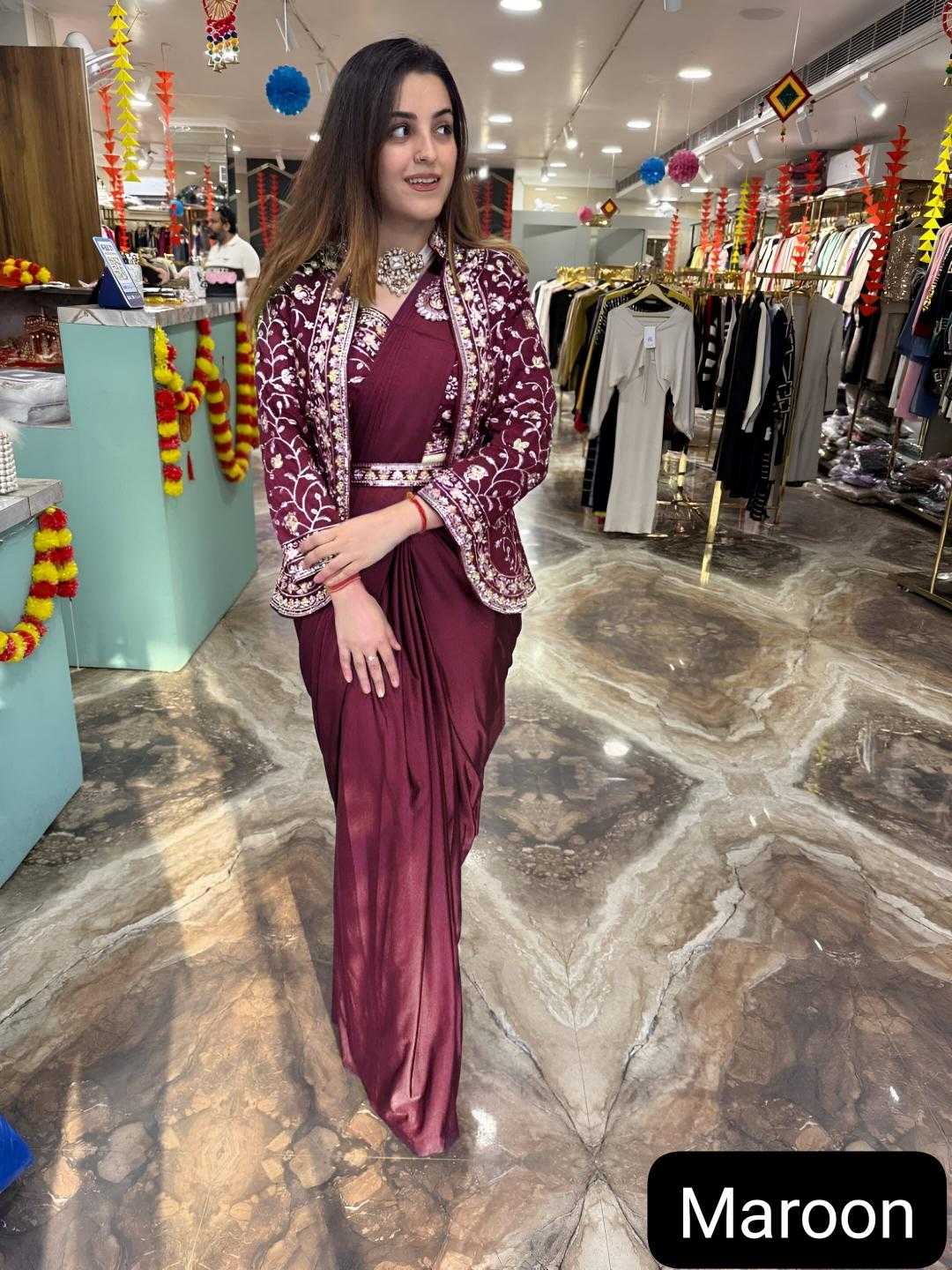 Party Wear Satin Silk Ready To Wear Saree