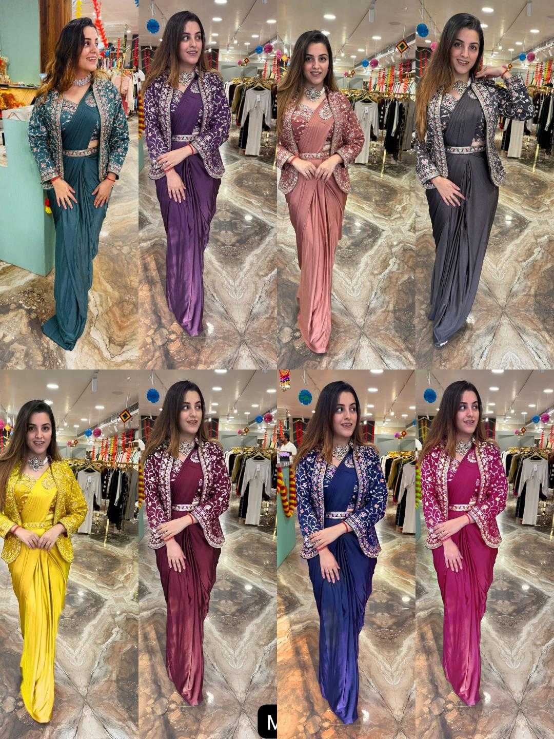Party Wear Satin Silk Ready To Wear Saree