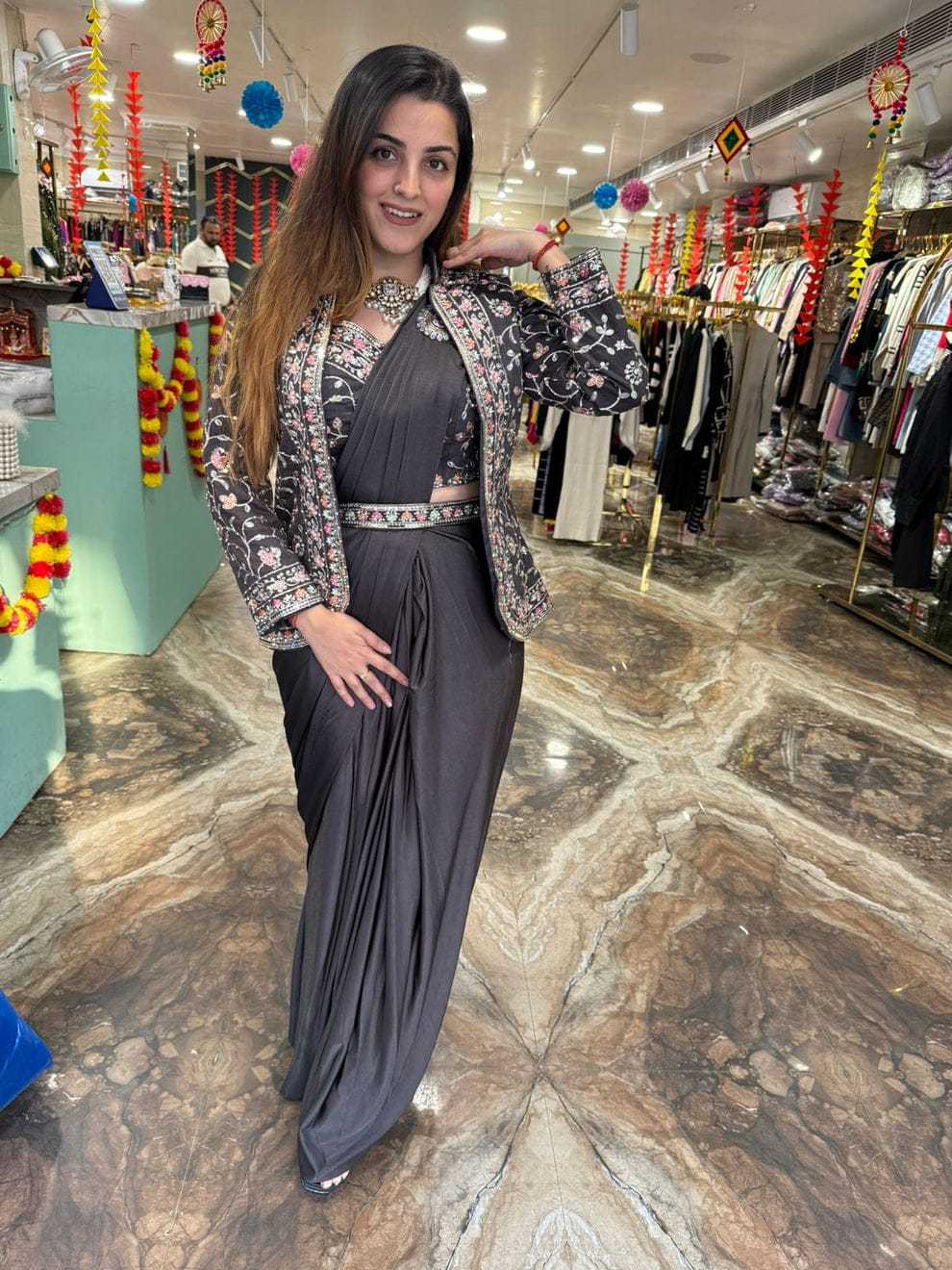 Party Wear Satin Silk Ready To Wear Saree