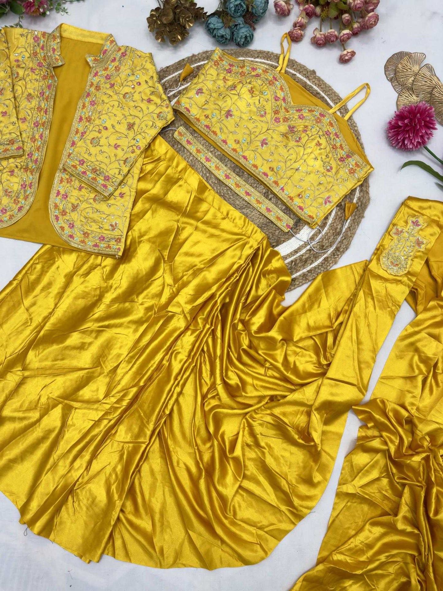 Party Wear Satin Silk Ready To Wear Saree