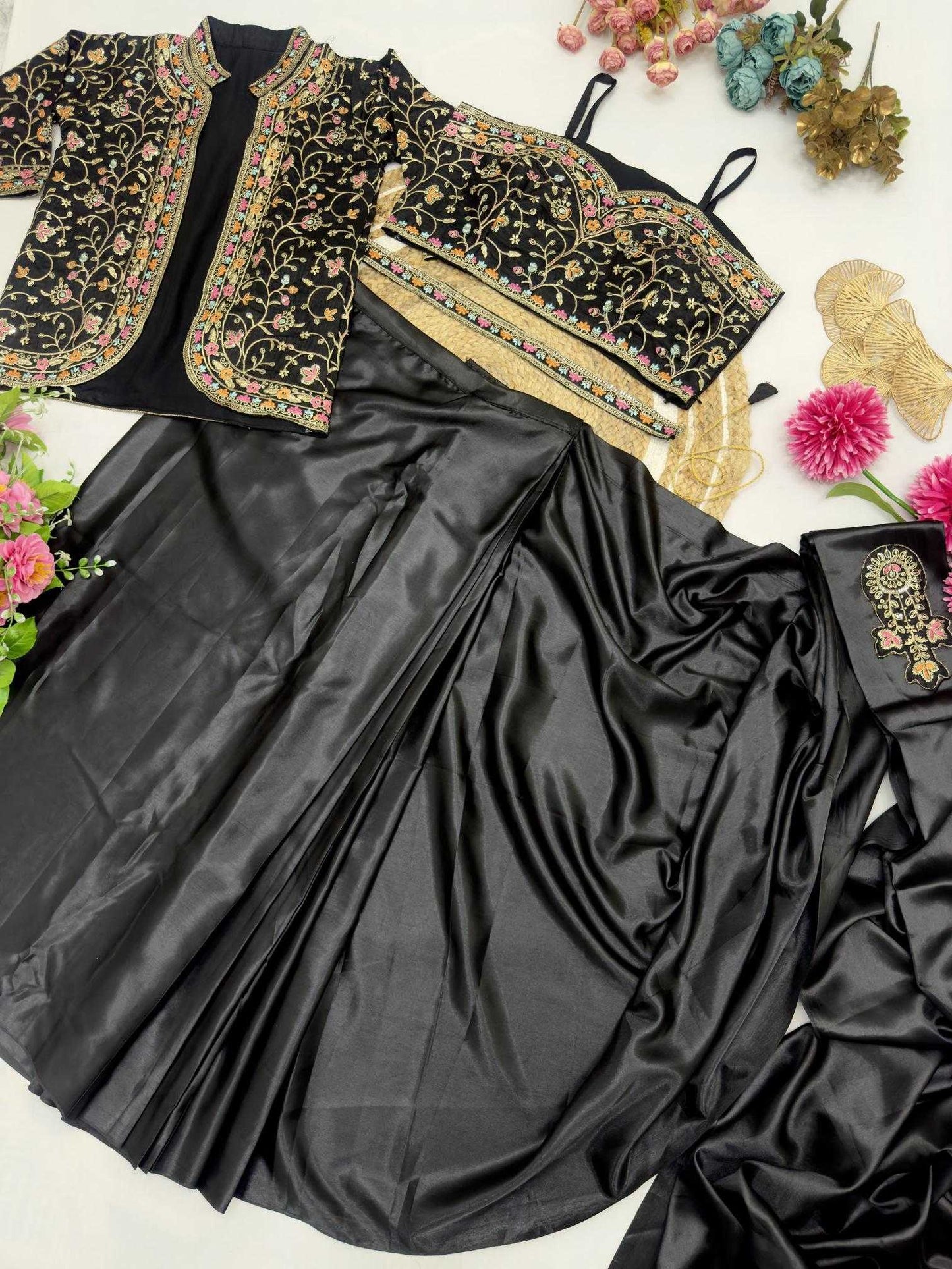 Party Wear Satin Silk Ready To Wear Saree