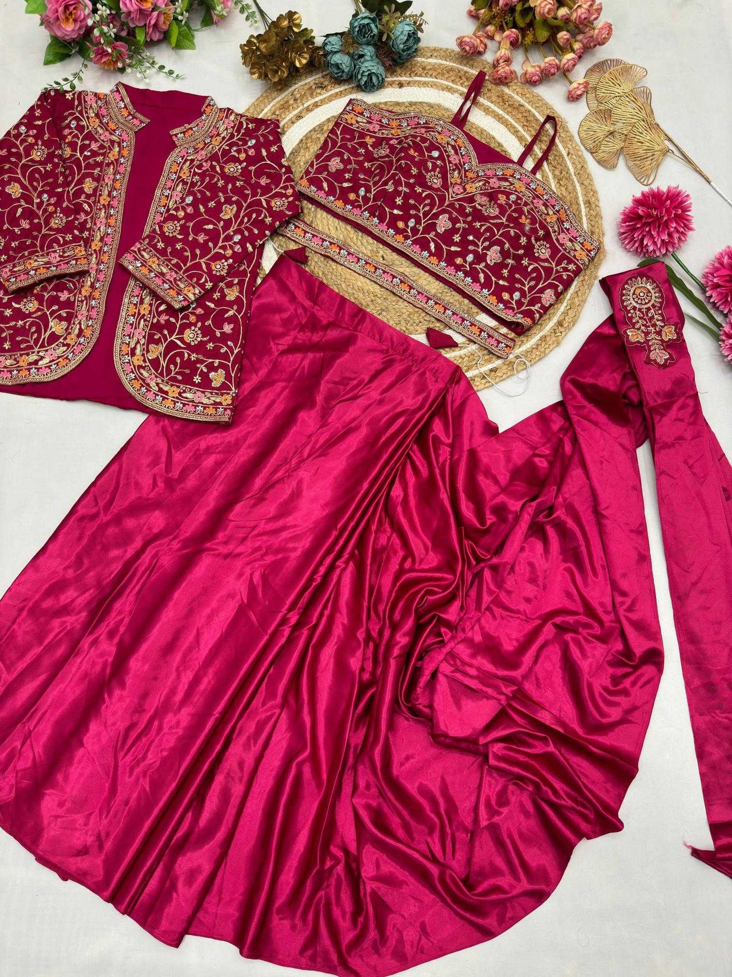 Party Wear Satin Silk Ready To Wear Saree