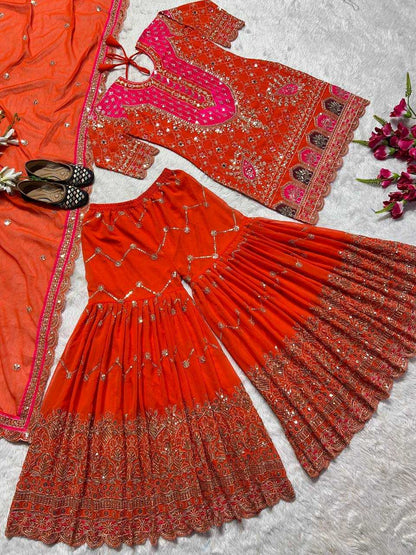Amazing Faux Georgette Sharara Suit