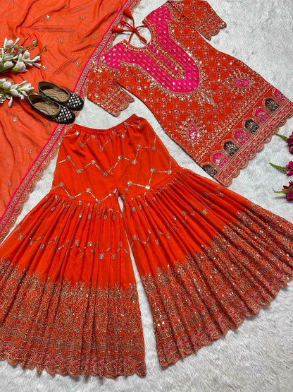 Amazing Faux Georgette Sharara Suit