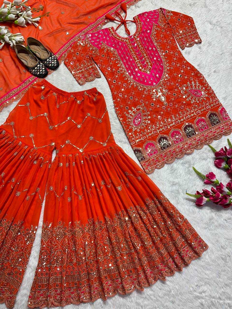 Amazing Faux Georgette Sharara Suit