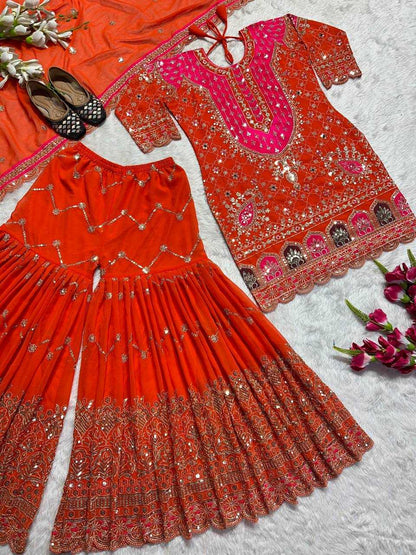 Amazing Faux Georgette Sharara Suit