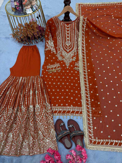 Faux Georgette Embroidery Palazzo Suit