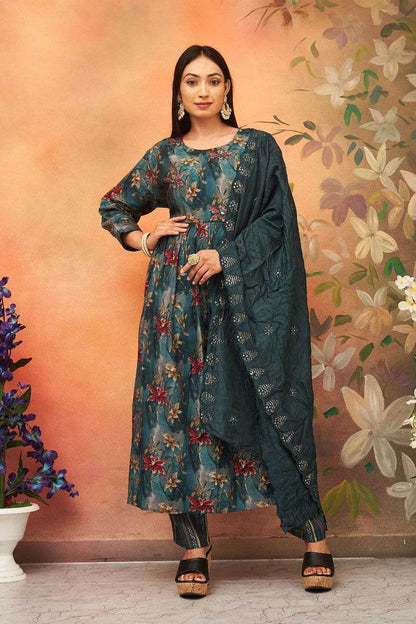 CHANDERI PRINTED ANARKALI SUITS