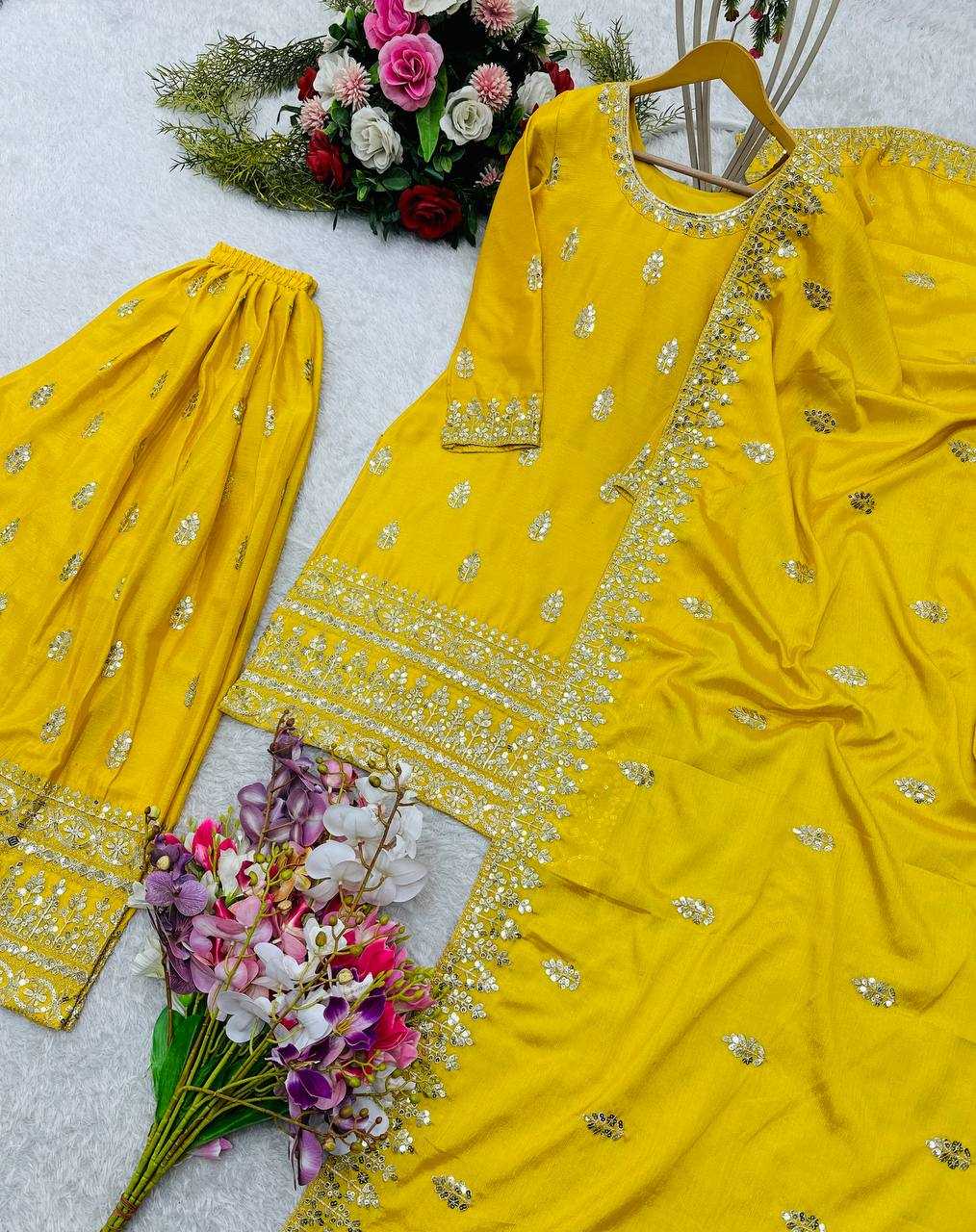 ✨ Chinon Silk Embroidery Wedding Sharara Suits! ✨
