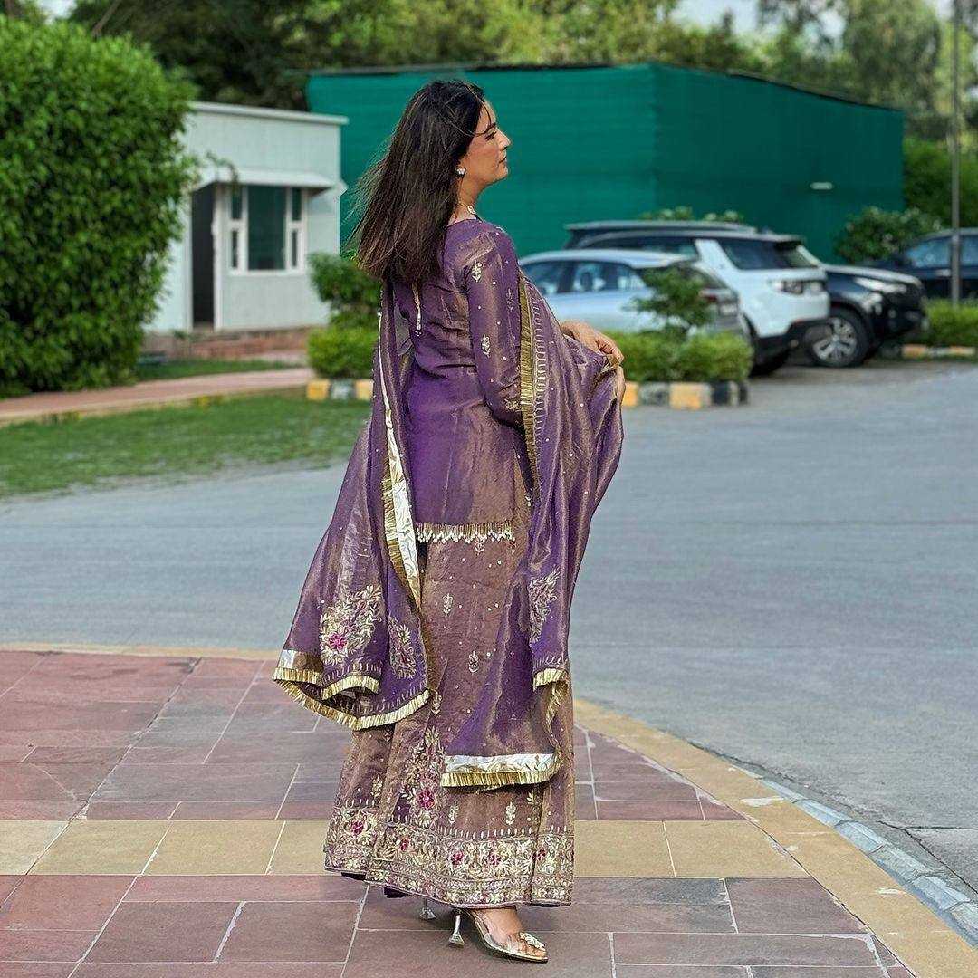 Silk Net Embroidered Palazzo Suit