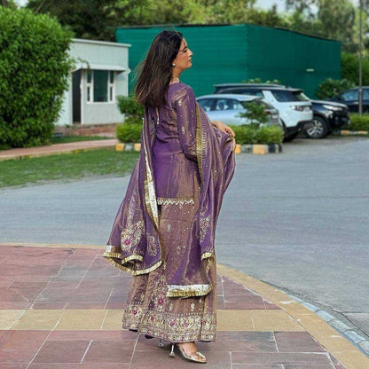 Silk Net Embroidered Palazzo Suit