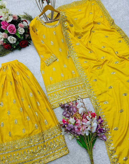 ✨ Chinon Silk Embroidery Wedding Sharara Suits! ✨