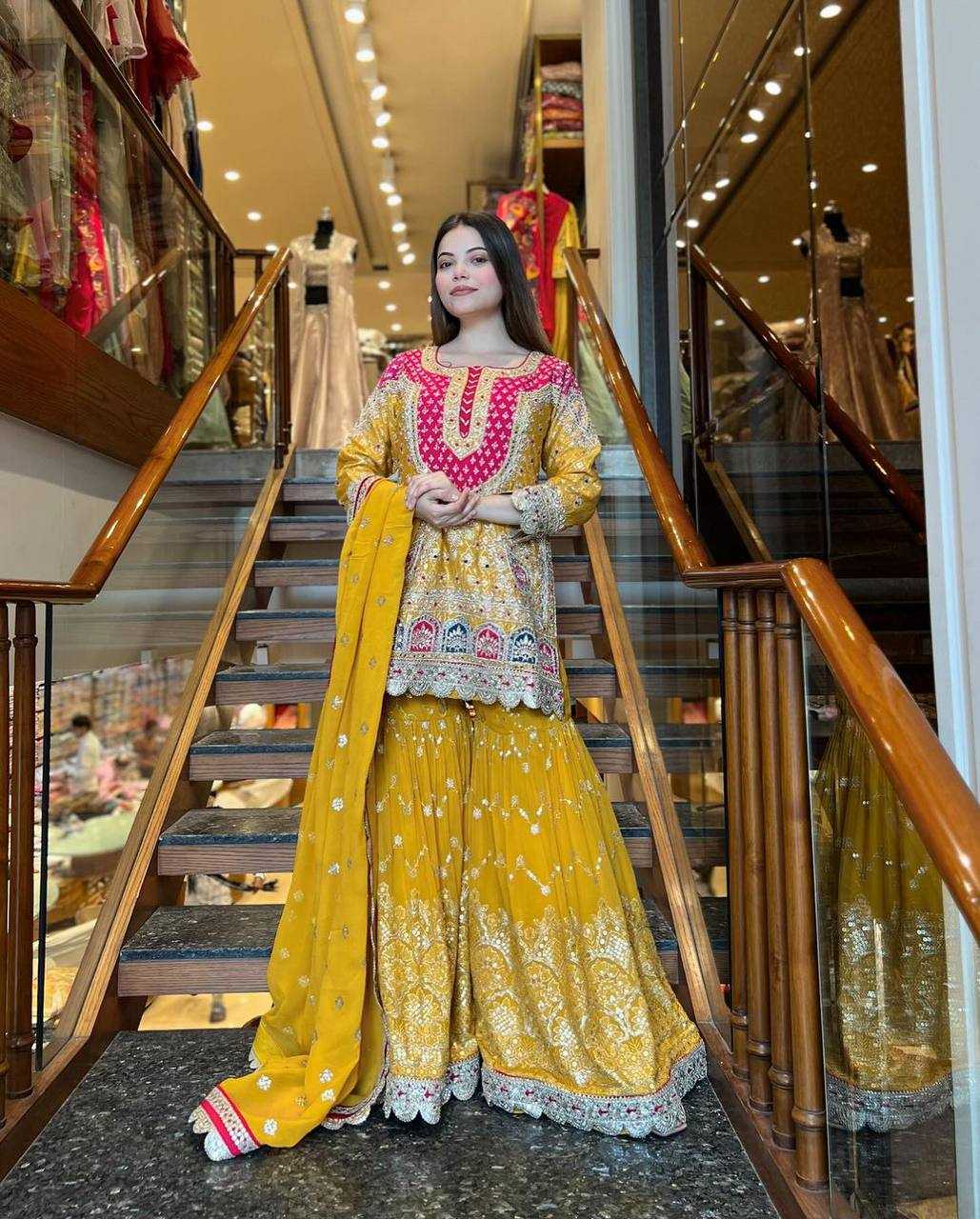 Amazing Faux Georgette Sharara Suit
