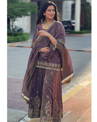 Silk Net Embroidered Palazzo Suit