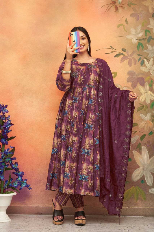 CHANDERI PRINTED ANARKALI SUITS