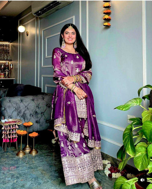 ✨ Chinon Silk Embroidery Wedding Sharara Suits! ✨