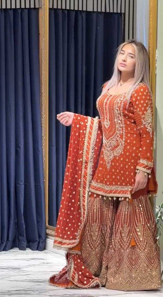 Faux Georgette Embroidery Palazzo Suit