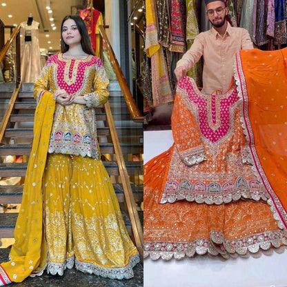 Amazing Faux Georgette Sharara Suit