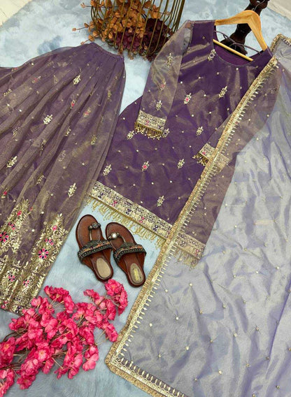 Silk Net Embroidered Palazzo Suit
