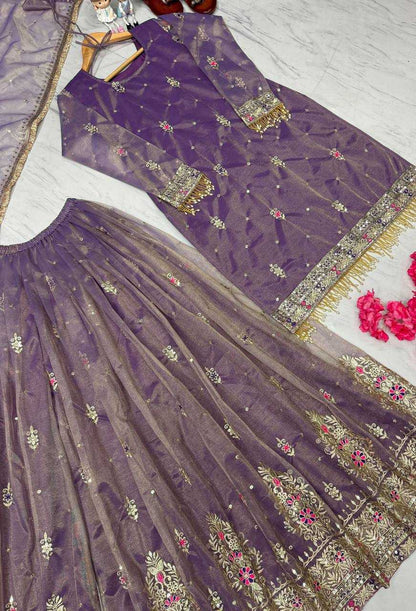 Silk Net Embroidered Palazzo Suit