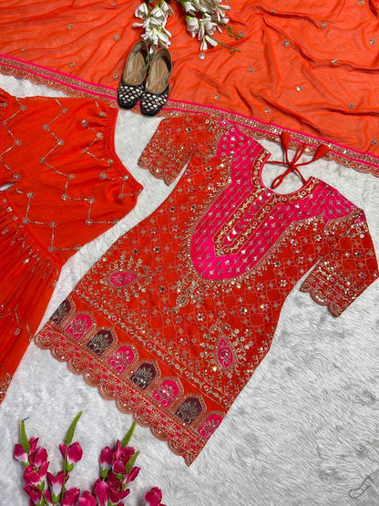 Amazing Faux Georgette Sharara Suit
