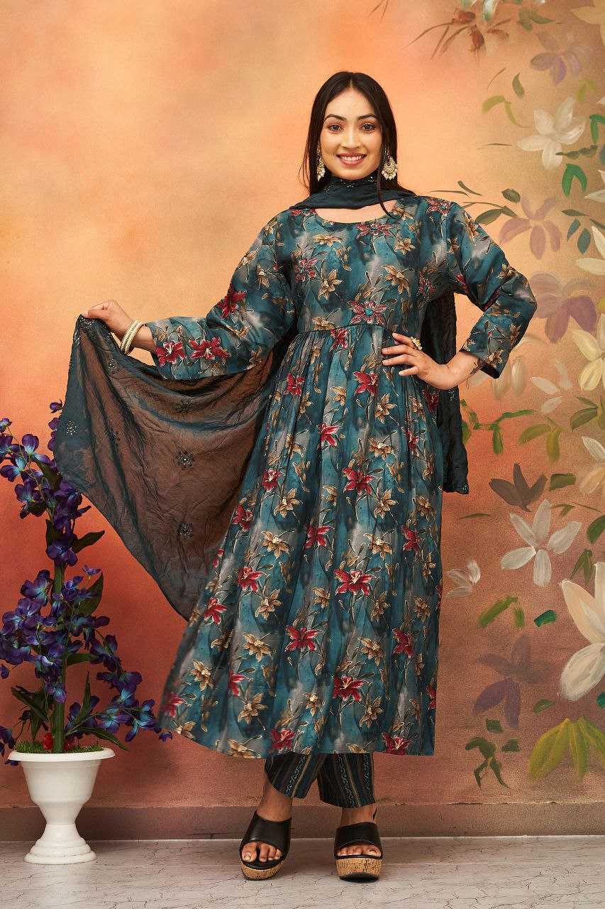 CHANDERI PRINTED ANARKALI SUITS
